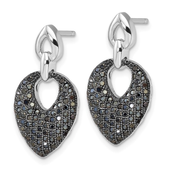 Sterling Silver & Black CZ Brilliant Embers Dangle Post Earrings