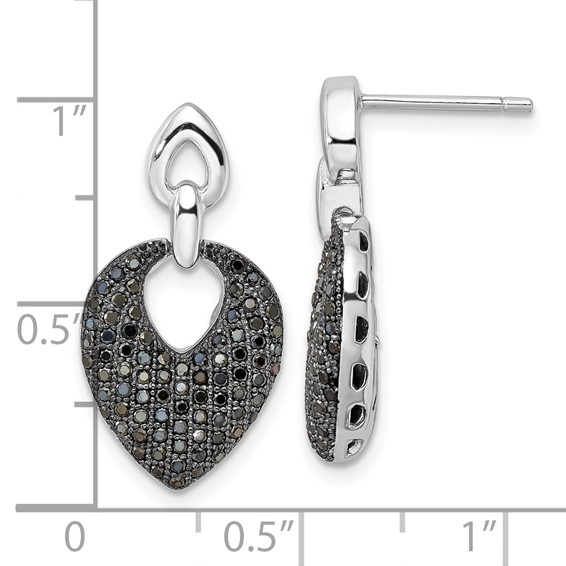 Sterling Silver & Black CZ Brilliant Embers Dangle Post Earrings