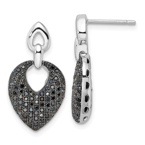 Sterling Silver & Black CZ Brilliant Embers Dangle Post Earrings