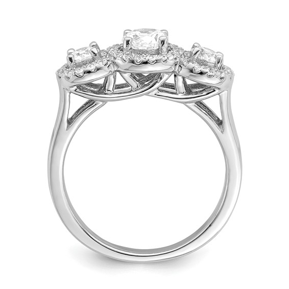 Brilliant Embers Sterling Silver Rhodium-plated 42 Stone Halo Micro Pavé CZ 3 Stone Ring
