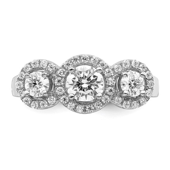 Brilliant Embers Sterling Silver Rhodium-plated 42 Stone Halo Micro Pavé CZ 3 Stone Ring
