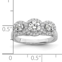 Brilliant Embers Sterling Silver Rhodium-plated 42 Stone Halo Micro Pavé CZ 3 Stone Ring view 5