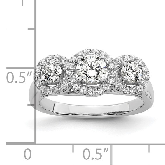 Brilliant Embers Sterling Silver Rhodium-plated 42 Stone Halo Micro Pavé CZ 3 Stone Ring