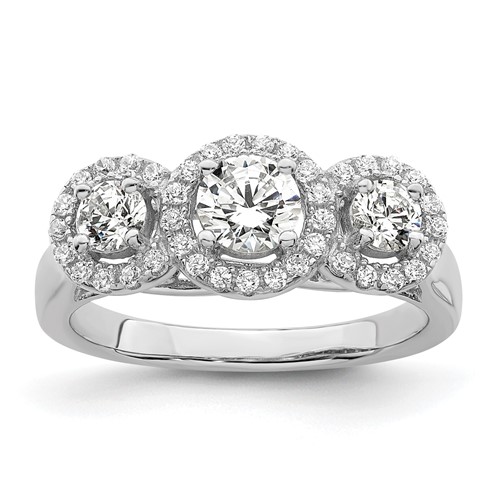 Brilliant Embers Sterling Silver Rhodium-plated 42 Stone Halo Micro Pavé CZ 3 Stone Ring