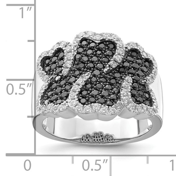 Sterling Silver Black & Clear CZ Brilliant Embers Multiple Hearts Ring