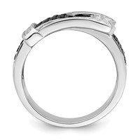 Brilliant Embers Sterling Silver Rhodium-plated 109 Stone Micro Pavé Black and White CZ Buckle Ring view 2