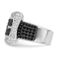 Brilliant Embers Sterling Silver Rhodium-plated 109 Stone Micro Pavé Black and White CZ Buckle Ring view 3