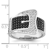 Brilliant Embers Sterling Silver Rhodium-plated 109 Stone Micro Pavé Black and White CZ Buckle Ring view 4