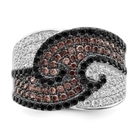 Brilliant Embers Sterling Silver Rhodium-plated 158 Stone Micro Pavé Black Champagne and White CZ Ring view 5