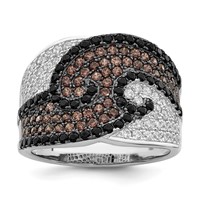 Brilliant Embers Sterling Silver Rhodium-plated 158 Stone Micro Pavé Black Champagne and White CZ Ring view 1