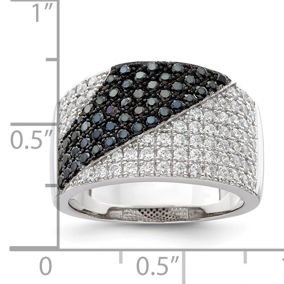 Sterling Silver Black & Clear CZ Brilliant Embers Ring