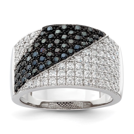 Sterling Silver Black & Clear CZ Brilliant Embers Ring