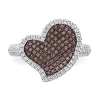 Sterling Silver Brown & Clear CZ Brilliant Embers Heart Ring view 5