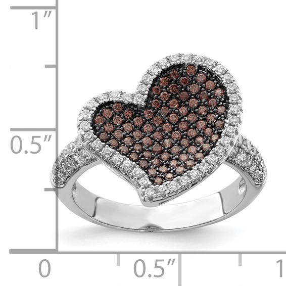Sterling Silver Brown & Clear CZ Brilliant Embers Heart Ring