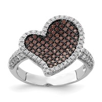 Sterling Silver Brown & Clear CZ Brilliant Embers Heart Ring view 1