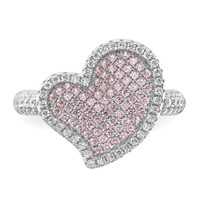 Sterling Silver Pink & Clear CZ Brilliant Embers Heart Ring view 5