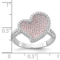 Sterling Silver Pink & Clear CZ Brilliant Embers Heart Ring view 4