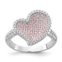 Sterling Silver Pink & Clear CZ Brilliant Embers Heart Ring view 1