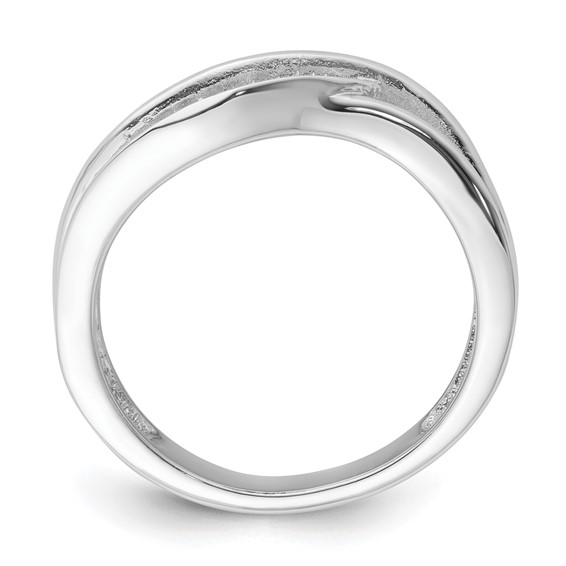 True Fire Sterling Silver Black & White CZ Curved Design Ring