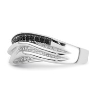 True Fire Sterling Silver Black & White CZ Curved Design Ring view 3