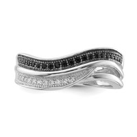 True Fire Sterling Silver Black & White CZ Curved Design Ring view 5