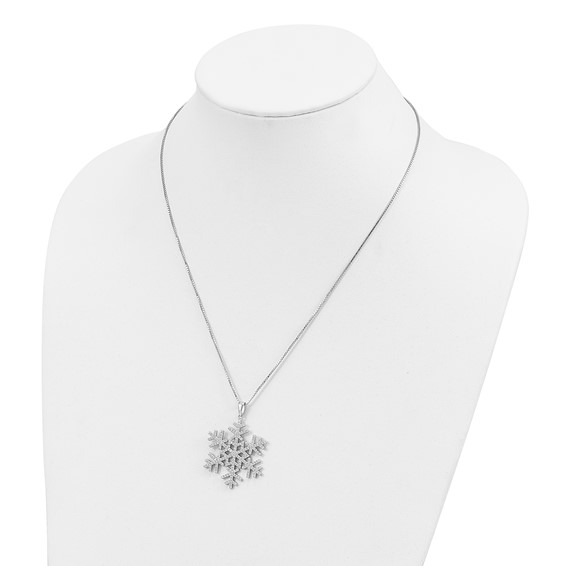 Brilliant Embers Sterling Silver Rhodium-plated 205 Stone 18 inch Micro Pavé CZ Snowflake Necklace with 2 Inch Extender