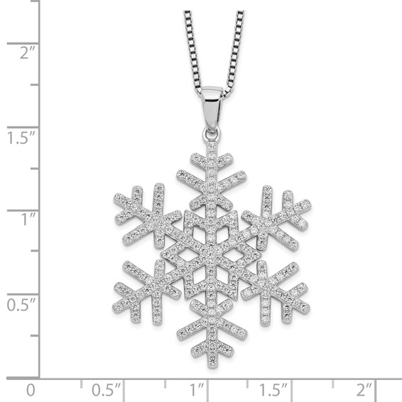 Brilliant Embers Sterling Silver Rhodium-plated 205 Stone 18 inch Micro Pavé CZ Snowflake Necklace with 2 Inch Extender