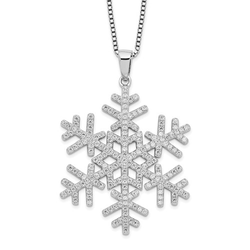 Brilliant Embers Sterling Silver Rhodium-plated 205 Stone Micro Pav‚ CZ Snowflake Necklace with 2 Inch Extender - 18in