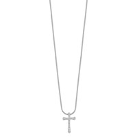Brilliant Embers Sterling Silver Rhodium-plated 18 Stone Micro Pavé CZ Cross Necklace with 2 Inch Extender, 18" view 2