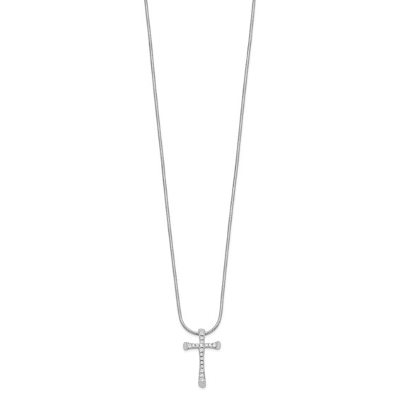 Brilliant Embers Sterling Silver Rhodium-plated 18 Stone 18 inch Micro Pavé CZ Cross Necklace with 2 Inch Extender