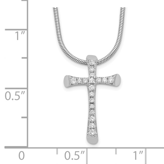 Brilliant Embers Sterling Silver Rhodium-plated 18 Stone 18 inch Micro Pavé CZ Cross Necklace with 2 Inch Extender