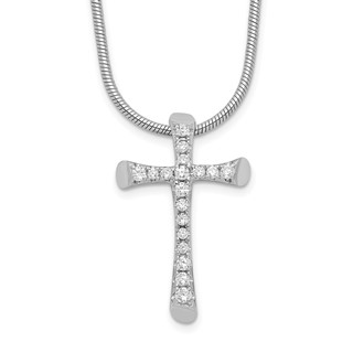 Brilliant Embers Sterling Silver Rhodium-plated 18 Stone 18 inch Micro Pavé CZ Cross Necklace with 2 Inch Extender