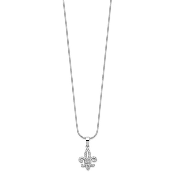 Brilliant Embers Sterling Silver Rhodium-plated 45 Stone 18 inch Micro Pavé CZ Fleur De Lis Necklace with 2 Inch Extender
