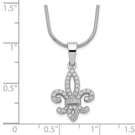 Brilliant Embers Sterling Silver Rhodium-plated 45 Stone 18 inch Micro Pavé CZ Fleur De Lis Necklace with 2 Inch Extender