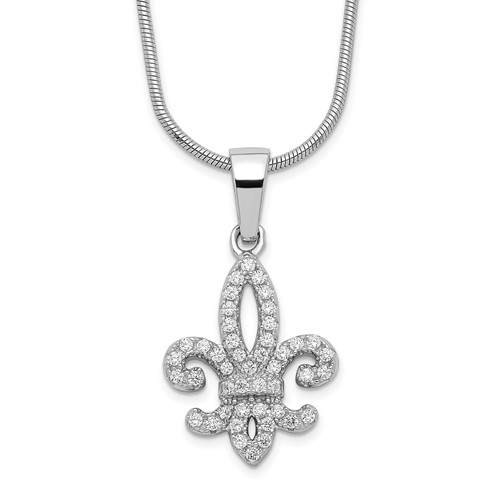 Brilliant Embers Sterling Silver Rhodium-plated 45 Stone Micro Pavé CZ Fleur De Lis Necklace with 2 Inch Extender, 18"