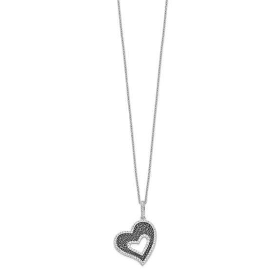 Brilliant Embers Sterling Silver Rhodium-plated 170 Stone 18 inch Micro Pavé Black and White CZ Heart Necklace with 2 Inch Extender