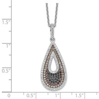 Brilliant Embers Sterling Silver Rhodium-plated 154 Stone Micro Pavé Black and White CZ Teardrop Necklace with 2 Inch Extender, 18" view 3