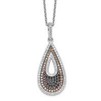 Brilliant Embers Sterling Silver Rhodium-plated 154 Stone Micro Pavé Black and White CZ Teardrop Necklace with 2 Inch Extender, 18" view 1