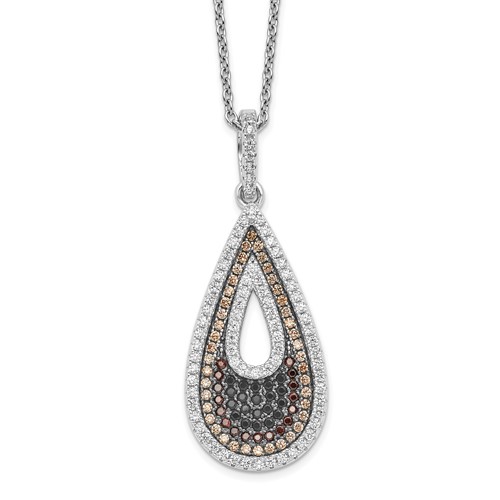 Brilliant Embers Sterling Silver Rhodium-plated 154 Stone Micro Pavé Black and White CZ Teardrop Necklace with 2 Inch Extender, 18"