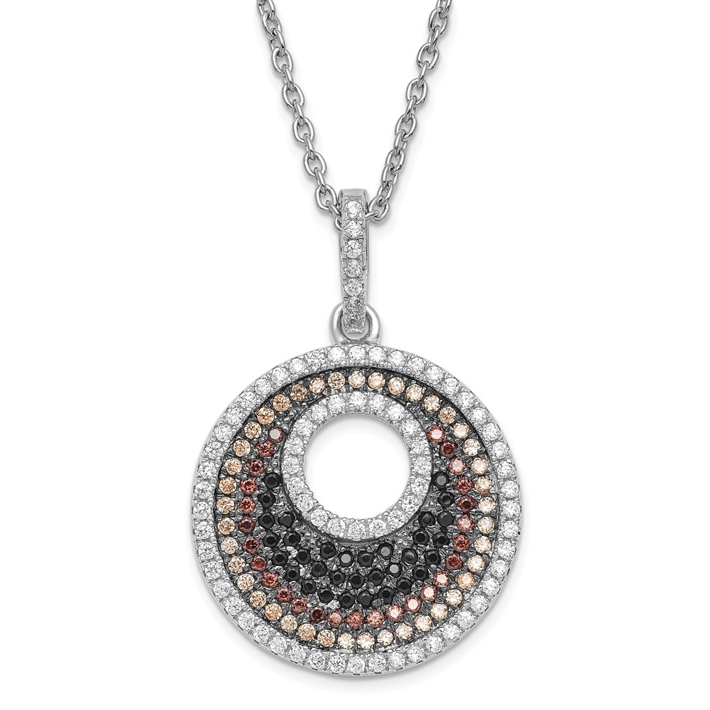 True Fire Sterling Silver & Multicolor CZ Circle W 2in Ext Necklace