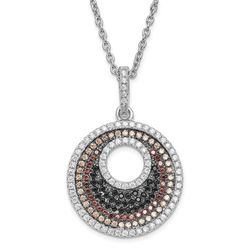 True Fire Sterling Silver & Multicolor CZ Circle Necklace with Ext, 2"