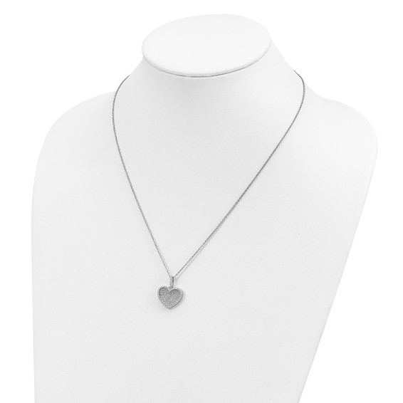 Brilliant Embers Sterling Silver Rhodium-plated 142 Stone 18 inch White and Pink CZ Heart Necklace with 2 Inch Extender