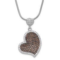 True Fire Sterling Silver Brown & White CZ Heart Necklace with Ext - 2in view 1