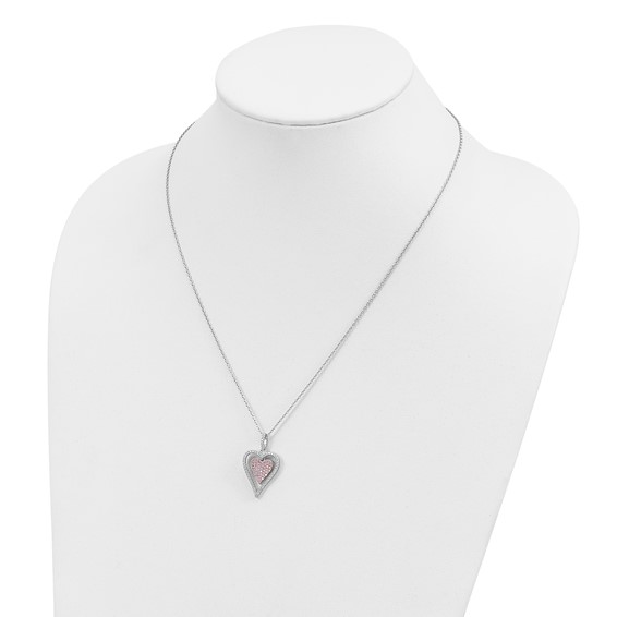 Brilliant Embers Sterling Silver Rhodium-plated 95 Stone 18 inch Micro Pavé White and Pink CZ Heart Necklace with 2 Inch Extender