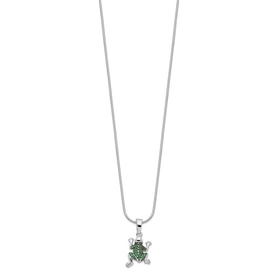 Brilliant Embers Sterling Silver Rhodium-plated 34 Stone 18 inch Micro Pavé Green CZ Frog Necklace with 2 Inch Extender