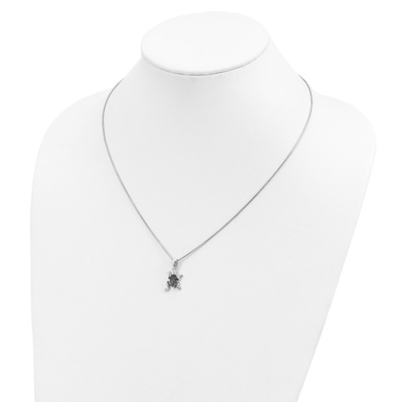 Brilliant Embers Sterling Silver Rhodium-plated 34 Stone 18 inch Micro Pavé Green CZ Frog Necklace with 2 Inch Extender