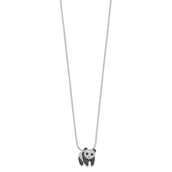 Brilliant Embers Sterling Silver Rhodium-plated 84 Stone 18 inch Micro Pavé Black and White CZ Panda Necklace with 2 Inch Extender