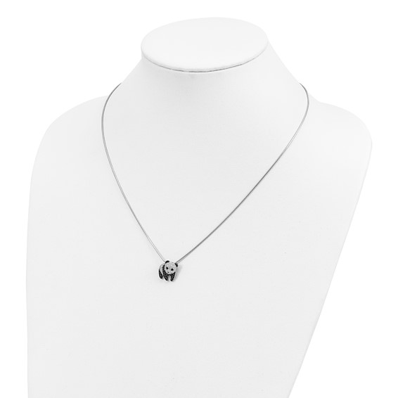 Brilliant Embers Sterling Silver Rhodium-plated 84 Stone 18 inch Micro Pavé Black and White CZ Panda Necklace with 2 Inch Extender