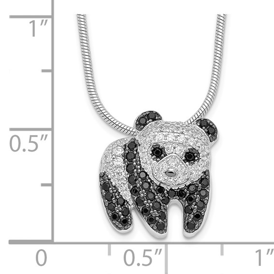 Brilliant Embers Sterling Silver Rhodium-plated 84 Stone 18 inch Micro Pavé Black and White CZ Panda Necklace with 2 Inch Extender