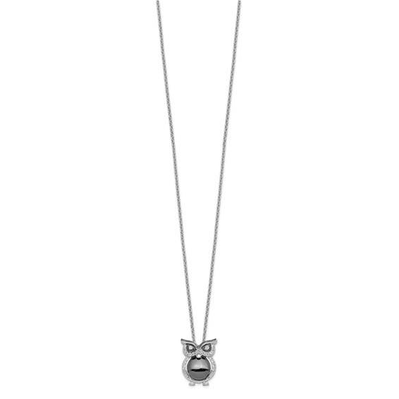 Brilliant Embers Sterling Silver Rhodium-plated 22 Stone 18 inch Micro Pavé CZ Owl Necklace with 2 Inch Extender